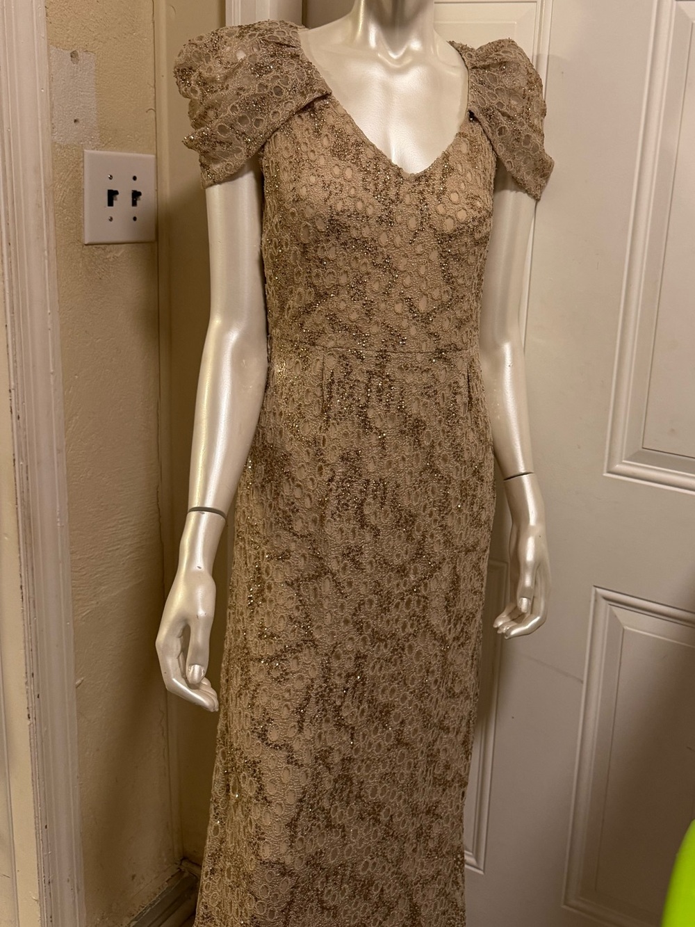 Elegant Lace Evening Dress in Gold